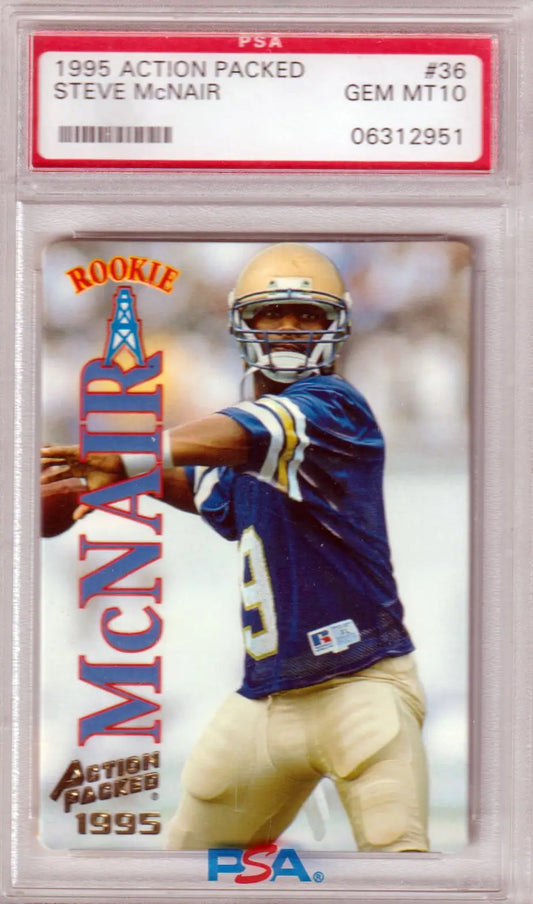 Graded Steve McNair rookie card from Action Packed series, PSA 10 GEM MINT, Columbia Hobby