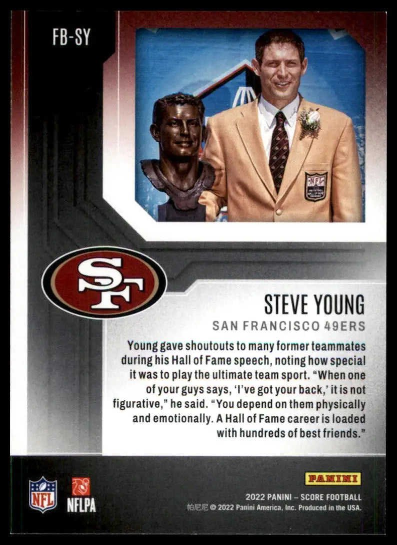 Steve Young football card from 2022 Score First Ballot collection featuring San Francisco 49ers