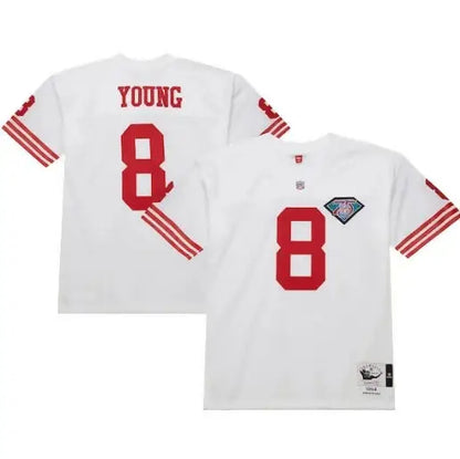 White Steve Young San Francisco 49ers 1994 authentic throwback jersey with red number 8 and patch