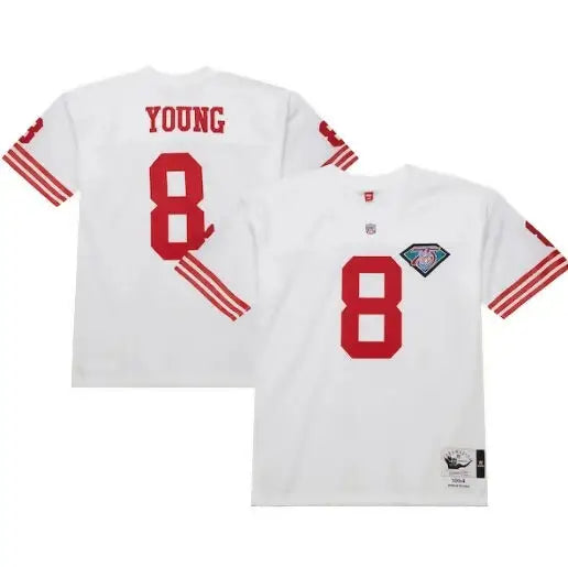 White Steve Young San Francisco 49ers 1994 authentic throwback jersey with red number 8 and patch