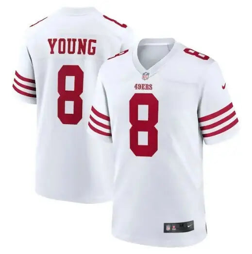 White Steve Young San Francisco 49ers Nike retired player game jersey with red number 8