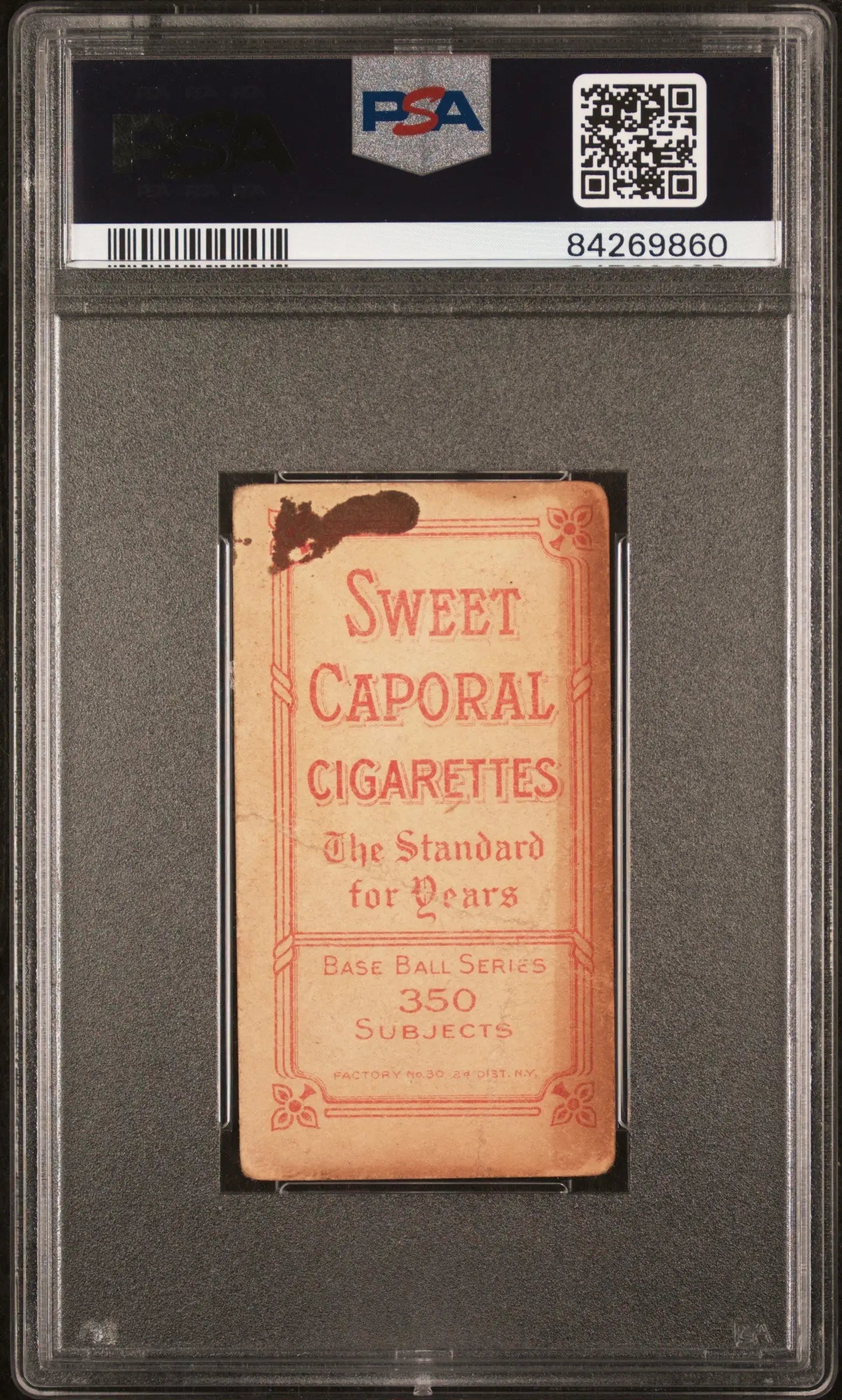Vintage Stoney McGlynn T206 Sweet Caporal cigarette pack in PSA grading holder