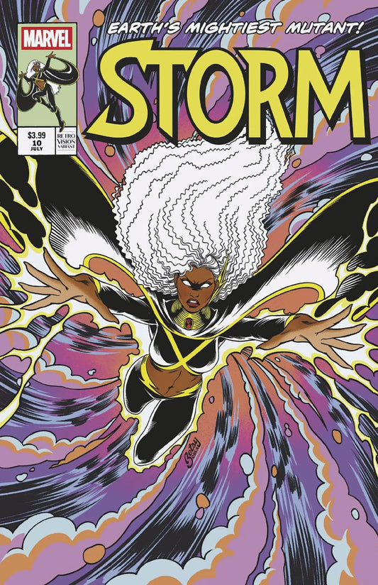 Comic book featuring Marvel’s Storm Betsy Cola Retrovision Variant showcasing mutant child and thunder war