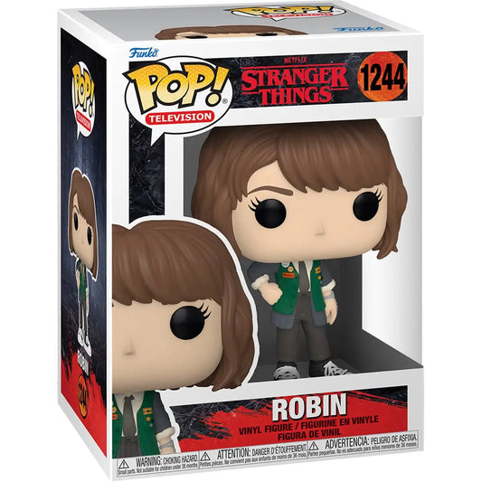 Funko Pop vinyl figure of Robin from Stranger Things in green shirt and dark pants