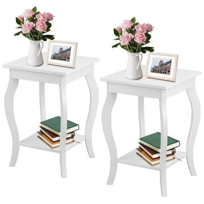 Stylish Nightstand End Table in White Wood Finish - Set of 2 - Nightstand
