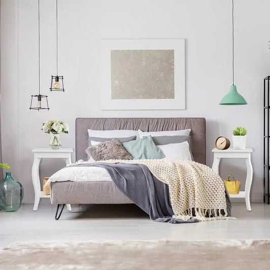 Stylish Nightstand End Table in White Wood Finish - Set of 2 - Nightstand