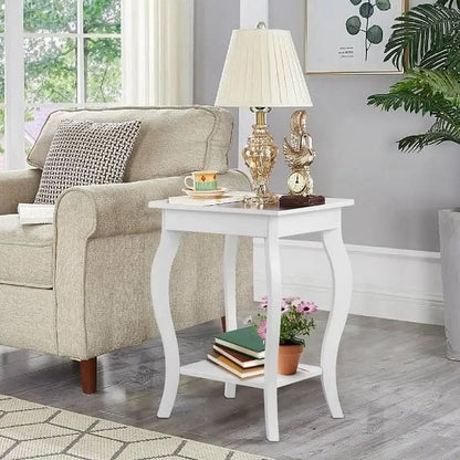 Stylish Nightstand End Table in White Wood Finish - Set of 2 - Nightstand