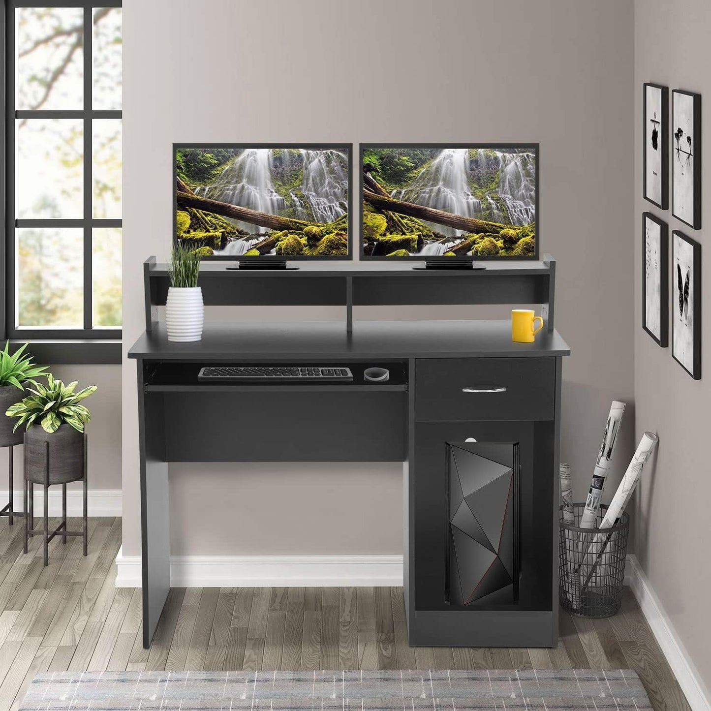 Stylish Office Desk with Drawers and Keyboard Tray-1