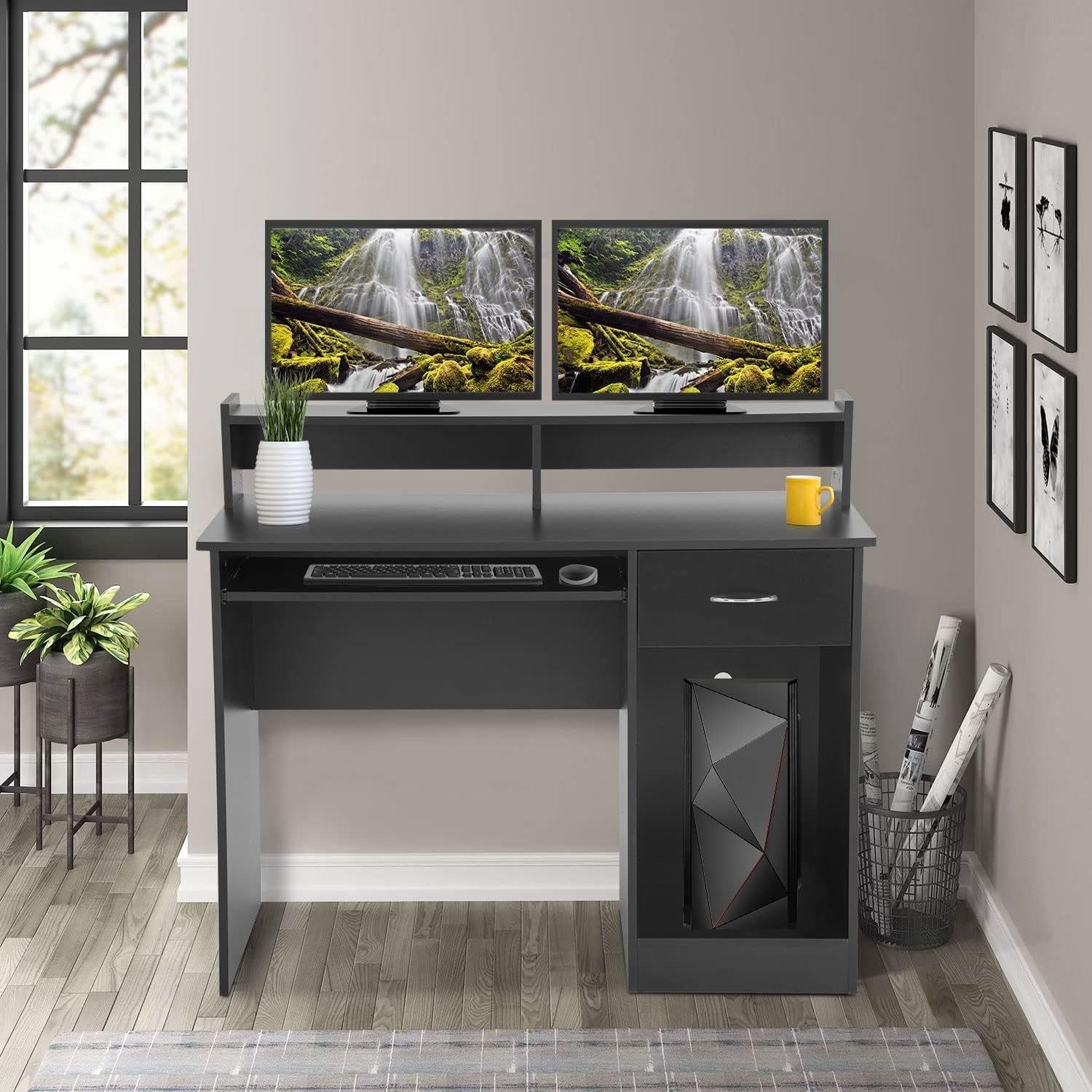 Stylish Office Desk with Drawers and Keyboard Tray-1