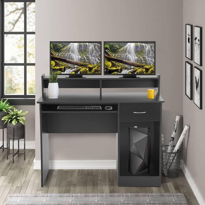 Stylish Office Desk with Drawers and Keyboard Tray-1