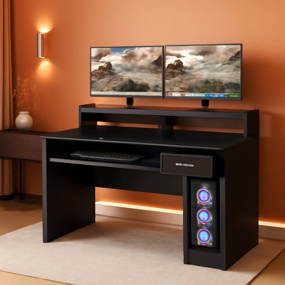 Stylish Office Desk with Drawers and Keyboard Tray-0