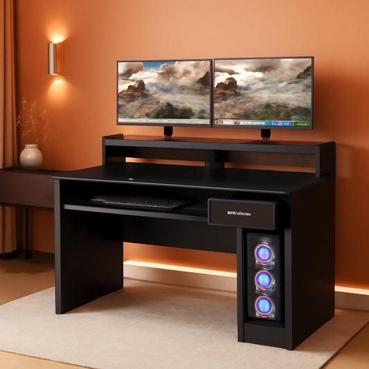 Stylish Office Desk with Drawers and Keyboard Tray-0