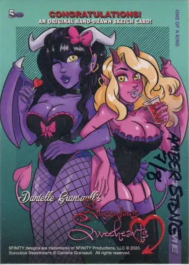 Succubus Sweethearts Sketch Card by Amber Stone featuring two fantasy female characters