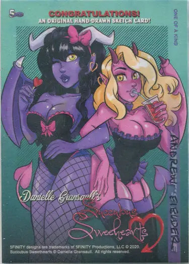 Sketch card of Succubus Sweethearts by Andrew Fielder featuring two fantasy characters