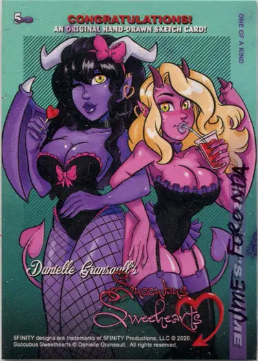 Succubus Sweethearts sketch card by Jme Foronda featuring two cartoon female characters