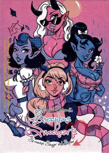 Stylized illustration of diverse women as Succubus Sweethearts on Lucy Fidelis Sketch Card