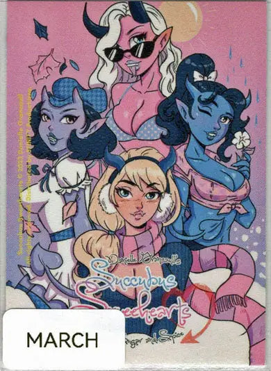 Colorful Succubus Sweethearts sketch card by Paul Maitland featuring four female characters