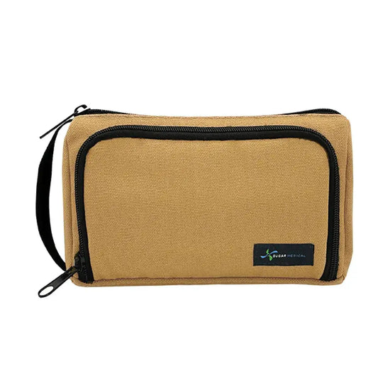 Tan zippered medical bag, insulin pen travel case for diabetic supplies and needles