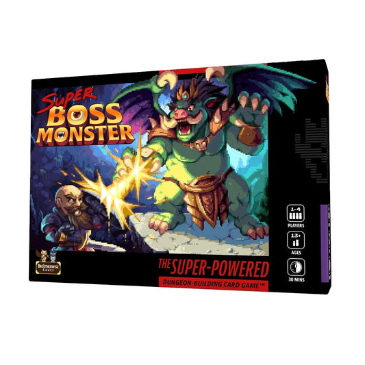 Super Boss Monster card game box from Brotherwise Games, the ultimate boss monster game