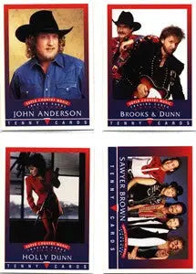 Collection of trading cards featuring country music artists in Super Country Music Promo Set
