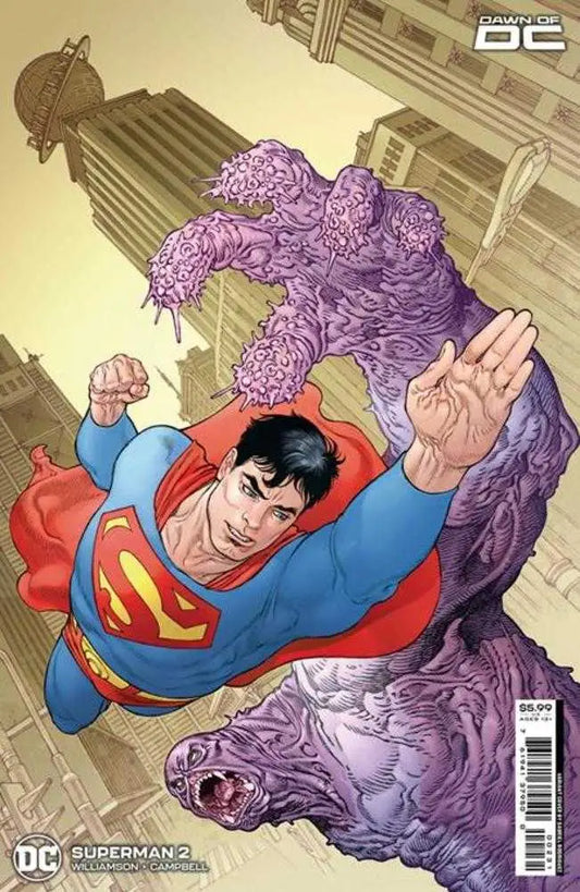 Superman battles a purple tentacled alien on Superman #2 Card Stock Variant trading card