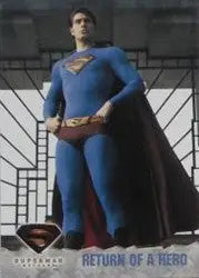 Superhero in blue costume with red cape on Superman Returns Movie P1 Promo Card