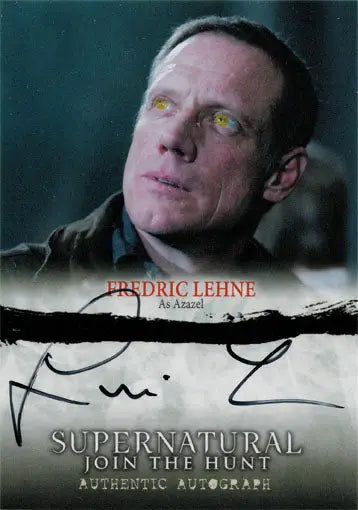Autograph card of Fredric Lehne as Azazel with glowing yellow eyes from Supernatural