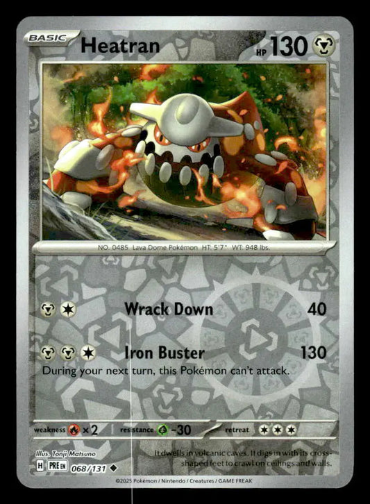 Heatran Pokémon card from SV Prismatic Evolutions with reverse holo uncommon finish