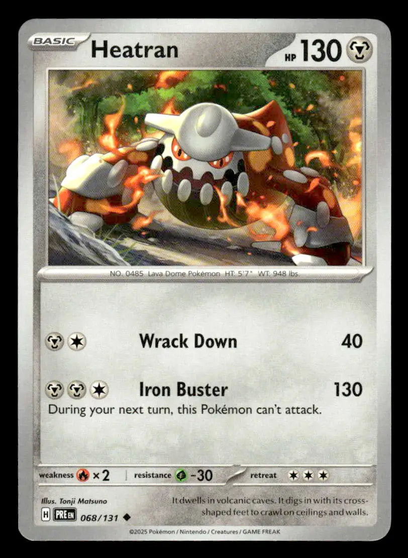Heatran Uncommon Pokémon card from SV Prismatic Evolutions with 130 HP and attacks