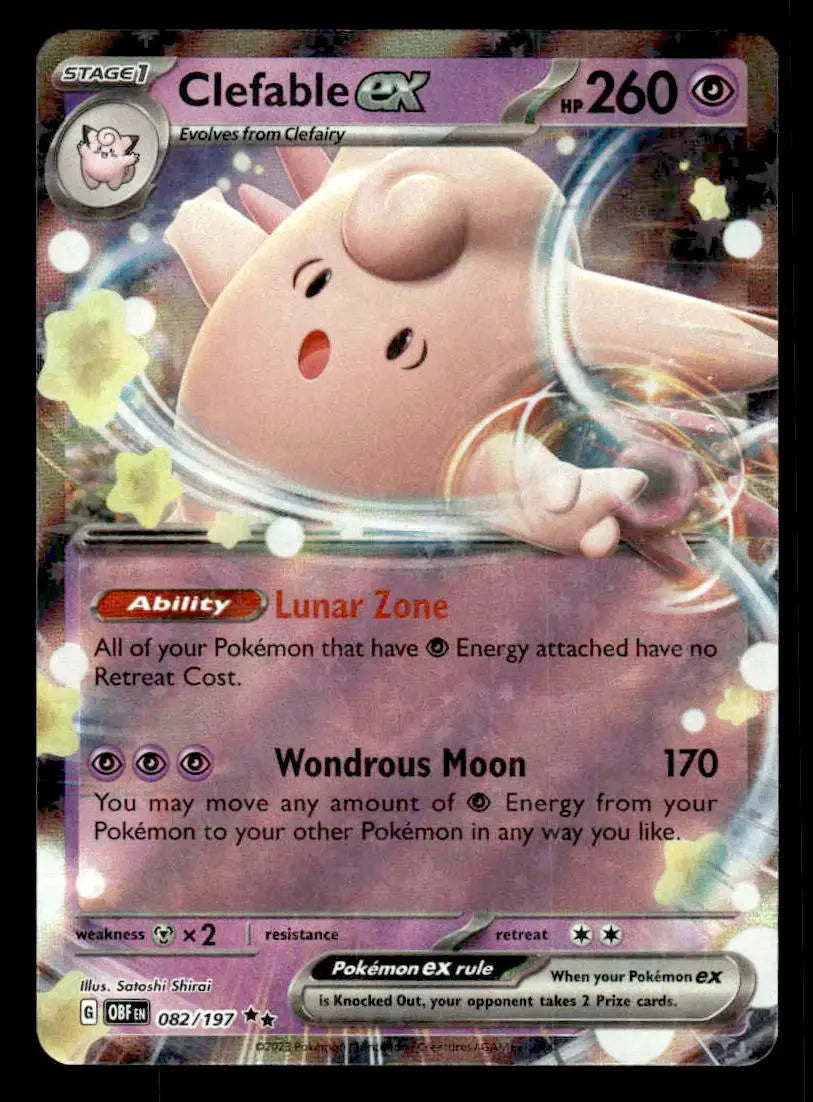 Full-art Holofoil Clefable EX Pokémon card from SV03 Obsidian Flames set