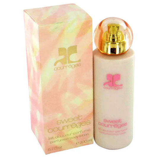 Pink and gold Sweet Courreges body lotion and perfume gift set for luxurious skincare