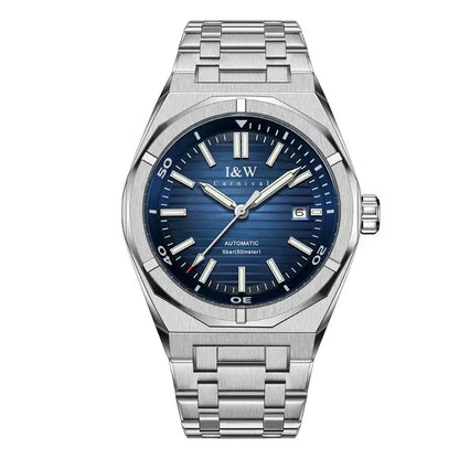 Men’s stainless steel automatic mechanical watch with blue dial Japan Miyota movement waterproof