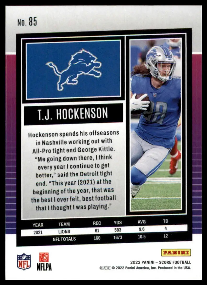 T.J. Hockenson 2022 Score Football Card featuring Detroit Lions player