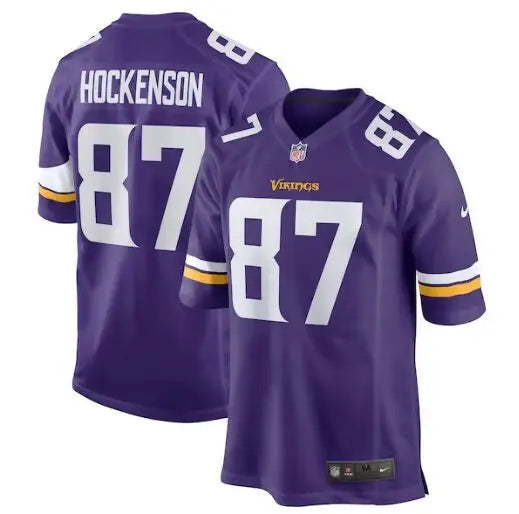 Purple Minnesota Vikings T.J. Hockenson NFL jersey with HOCKENSON 87 print