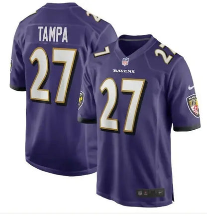 Purple Baltimore Ravens NFL jersey with number 27, T.J. Tampa Nike Team Game Jersey