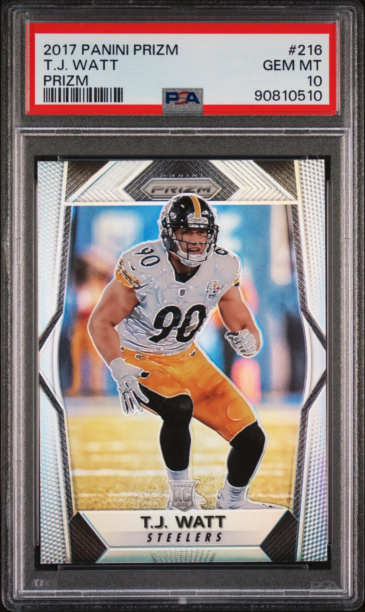 PSA 10 Gem Mint T.J. Watt 2017 Panini Prizm Rookie #216 football card, Steelers player