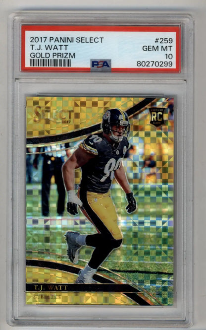 T.J Watt 2017 Panini Select Gold 02/10 PSA 10 Gem Mint - Singles