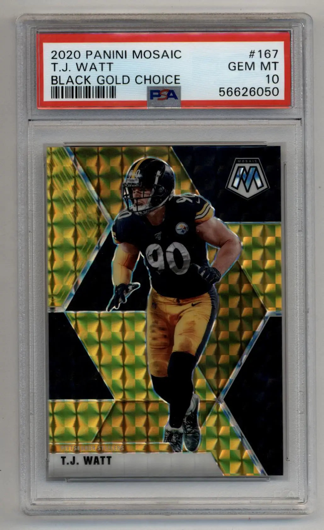 T.J. Watt 2020 Mosaic Black Gold Choice 3/8 #167 PSA 10 Gem Mint - Singles
