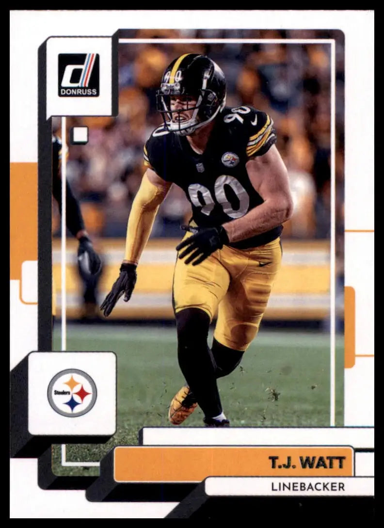 T.J. Watt 2022 Donruss football card featuring Pittsburgh Steelers linebacker
