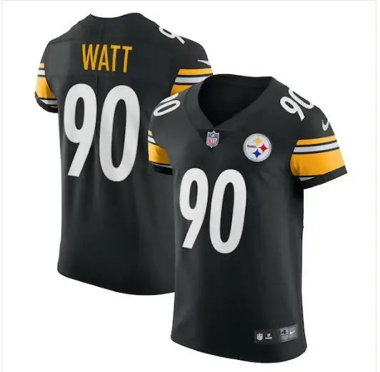 Black T.J. Watt Pittsburgh Steelers Nike Vapor Elite Player Jersey featuring number 90