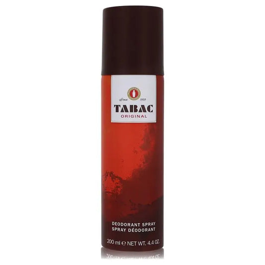 Red and brown cylindrical deodorant spray can from Tabac by Maurer & Wirtz