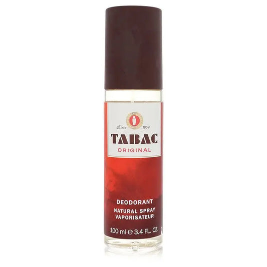 Cylindrical glass bottle of Tabac Original deodorant spray with brown cap