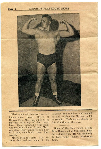 Vintage wrestling news clipping featuring Tag Team and Dr Pepper 7Up ad from 1947