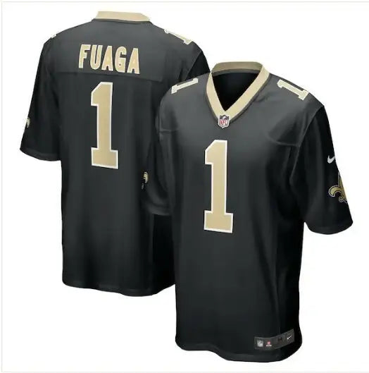 Black and gold Taliese Fuaga New Orleans Saints Nike NFL Draft jersey with number 1