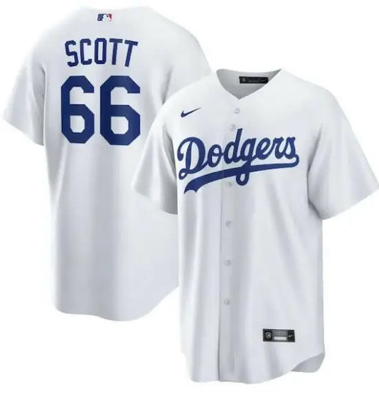 White Dodgers baseball jersey featuring Los Angeles Dodgers and Nike logos