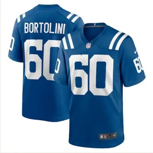 Blue Indianapolis Colts Nike Game Jersey with BORTOLINI and 60 in white lettering