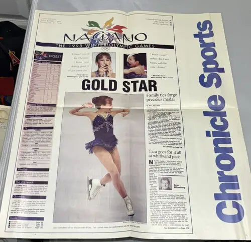 Tara Lipinski signed newspaper poster from the 1998 Winter Olympics Nagano Skating Gold