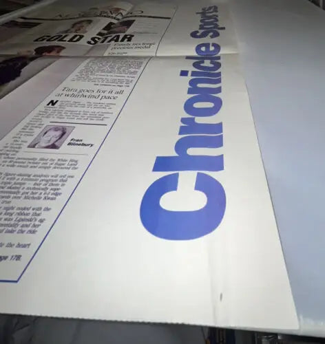 Tara Lipinski Signed Newspaper Poster featuring Chronicle Sports headline from 1998 Olympics