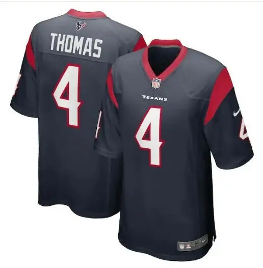 Dark blue Tavierre Thomas Houston Texans Nike Game Jersey with red and white accents, number 4