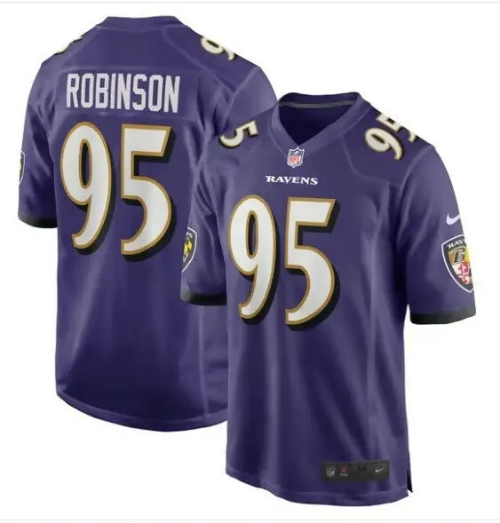 Purple Baltimore Ravens Tavius Robinson Nike Game Jersey with number 95 and Robinson on back